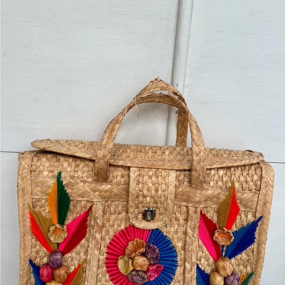 Vintage Resort!Spring Break Embroidered 70s Acapulco Tote Bag Kisslock Closure
